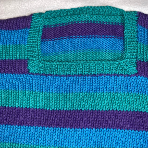 Hand Knit Women’s Square Neck Striped Sweater Sz XS/Sm - Picture 2 of 5